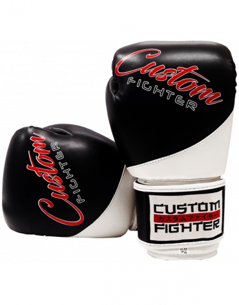 Custom Fighter Guantes Boxeo Kick Boxing Polipiel Negro/Blanco