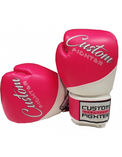 Custom Fighter Guantes Boxeo Kick Boxing Polipiel Rosa/Blanco